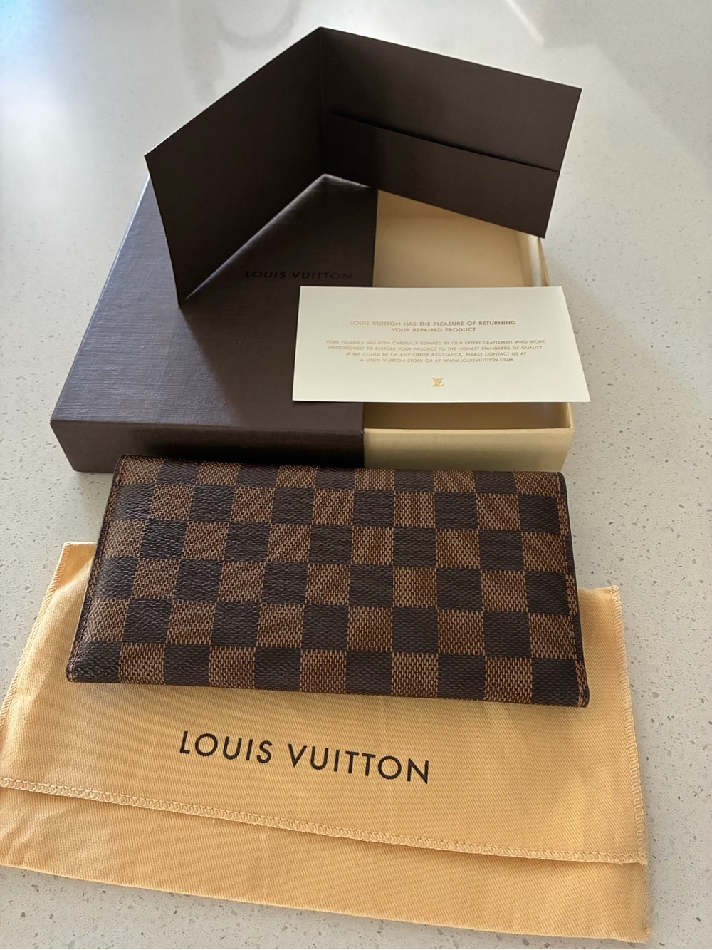Louis Vuitton Damier Ebene Envelope Wallet with Red Snap - Picture 2 of 13